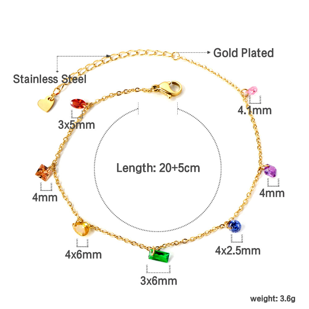 7 mixed shapes and colors anklet 20+5cm asonjewelry